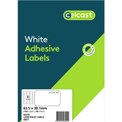 Celcast Labels Laser/Inkjet L7160 21UP 100 Sheet Pk