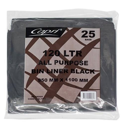 Bin Liners Flat Pack Black 120 Litres Pack 25