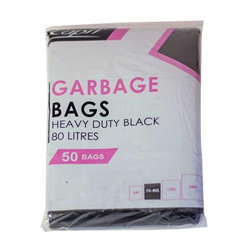 Garbage Bin Liners Flat Pack Heavy Duty Black 75- 80 Litres 50 Pack