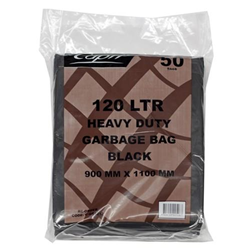 Garbage Bin Liners Flat Pack Heavy Duty Black 120 Litres Pkt 25