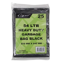 Garbage Bin Liners Flat Pack Heavy Duty Black 54 Litres 25 Pack