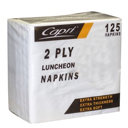 Napkins 2 Ply Quarter Fold White Luncheon Pkt 125