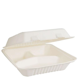 Clamshell Dinner Box Natural Fibre 3 Compartments White Large Ctn 250