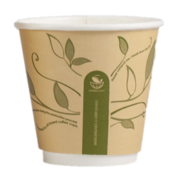 Paper Coffee Cup Biodegradable & Compostable Double Wall Leaves Kraft 8 Oz Super Pkt 25