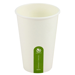 Paper Coffee Cup Biodegrdable & Compostable Single Wall White 16 Oz Pkt 50