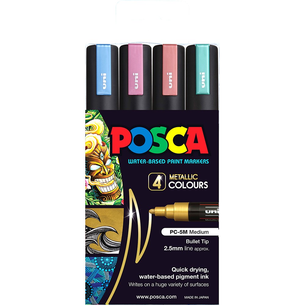 Metallic Paint - Uni Posca Paint Marker PC-5M Medium 2.5mm Bullet Tip ...